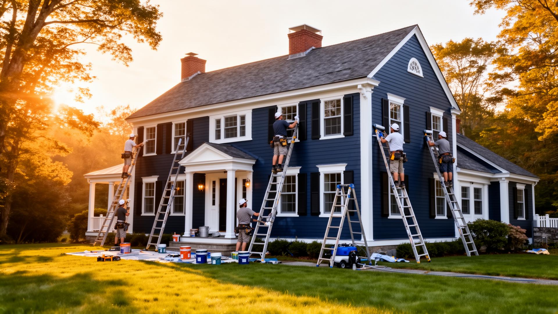 Professional painters working on a New Hampshire home